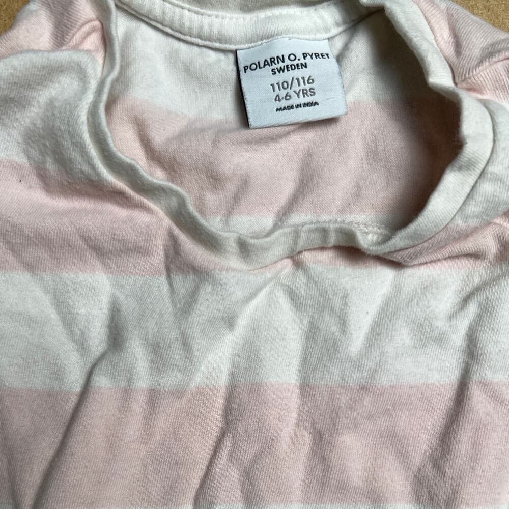 Polarn O. Pyret 4-6 Yrs Girl Pink/White Dress With Lemon Pocket Detail - Picture 2 of 7